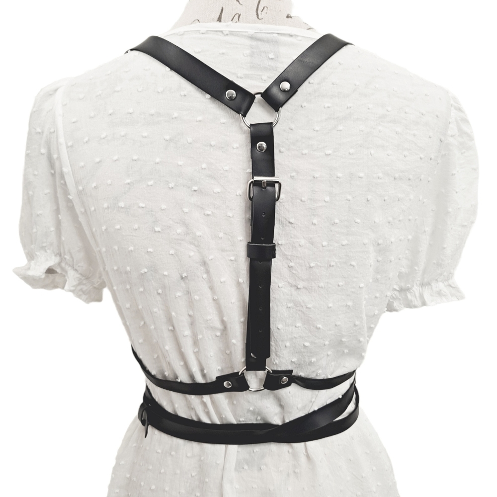 Faux leather black Underbust adjustable harness suspenders waist sexy belt - Picture 12 of 14